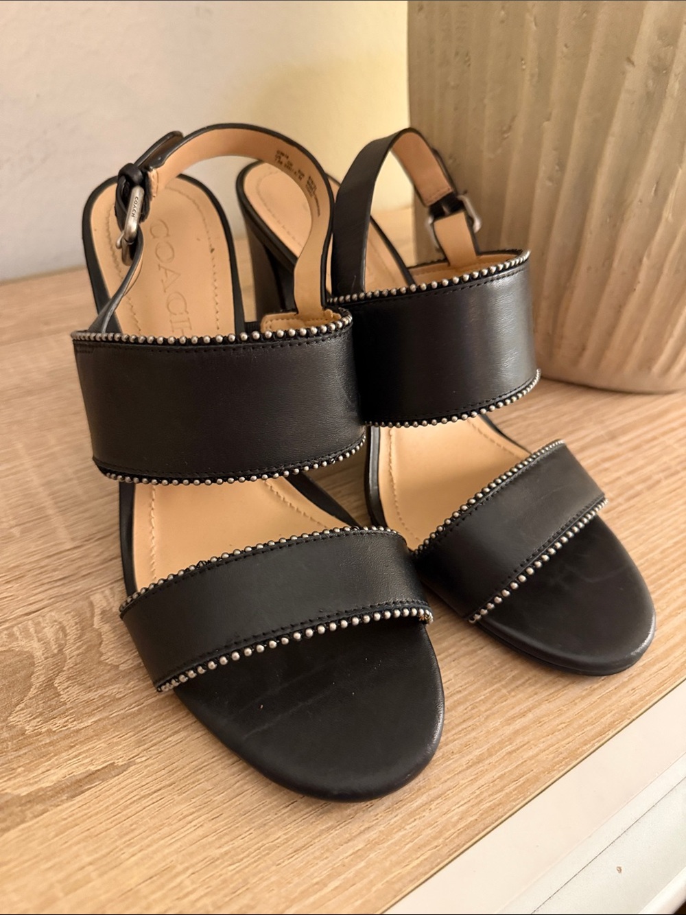Coach Black Women’s Block Heel Sandals with Stud Trim - Picture 3 of 7